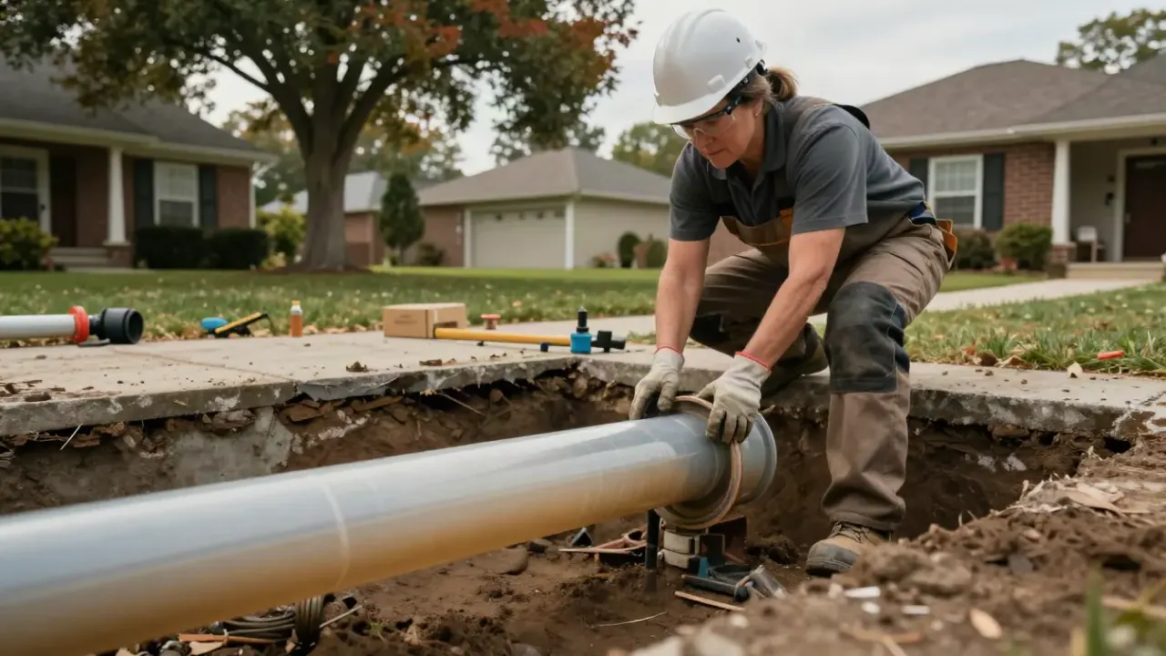 Slab Leak Repair in Missouri City, Texas: detailed shot of a section of newly installed epoxy pipe lining within a clear